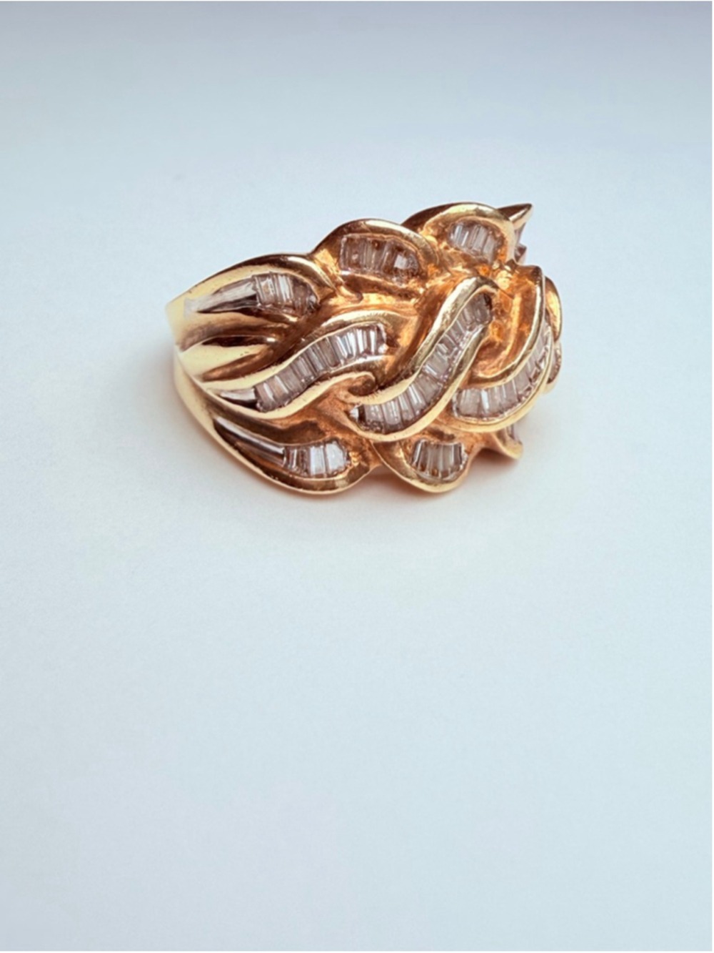 14K Solid Yellow Gold Diamond Baguette William Loeb Vintage Braided Domed Ring - Picture 3 of 13